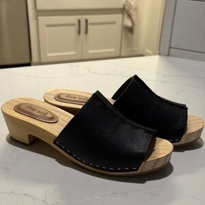 The Sak Black Leather Mules with Wooden Heel New never worn